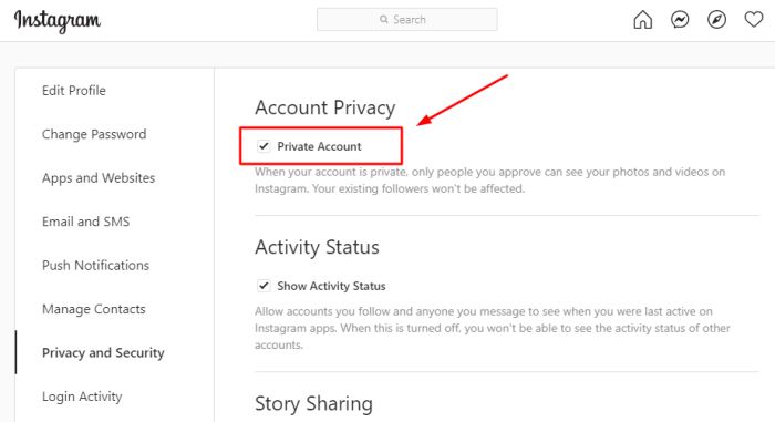 A private account to the checkbox is available