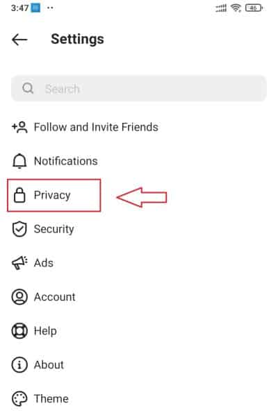 Now you will see a Privacy option