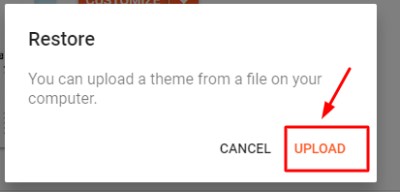 option for upload a theme