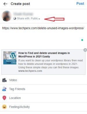 tap on the drop-down box - facebook post sharable