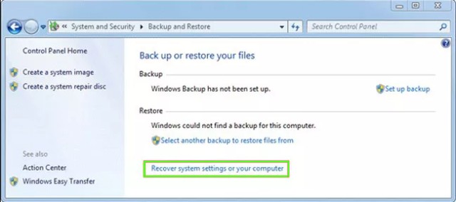 Recovery System Settings or Your Computer