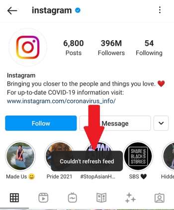couldn't refresh feed Instagram