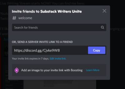 sending the invitation link for discord call