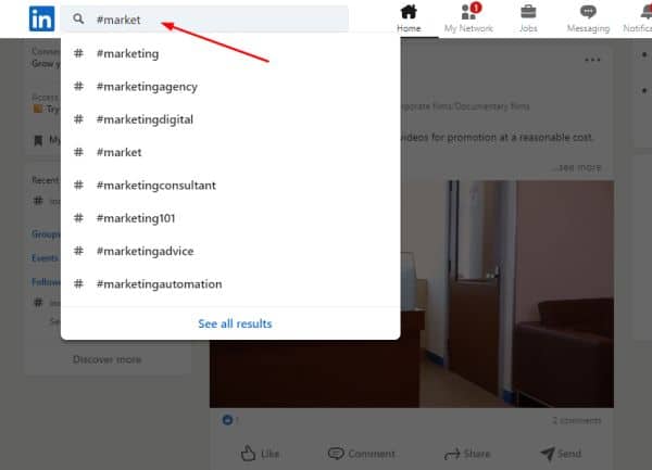 search the word on the search bar with a hashtag.